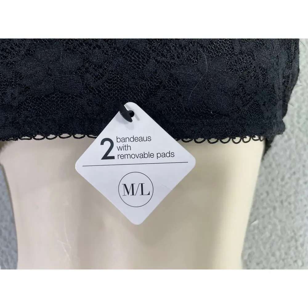 Rene Rofe Black Lace Bandeau Bra‎ M/L Strapless Bralette Removable Pads NWT - Picture 11 of 12